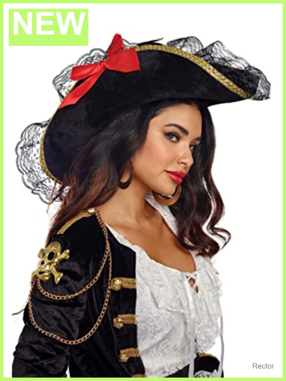 Pirate Hat with Satin Bows and Lace Detail Costume Accessory